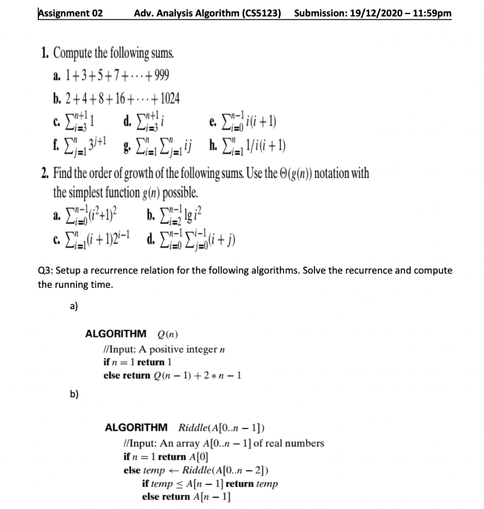 Assignment 02 Adv Analysis Algorithm Cs5123 Sub Chegg Com