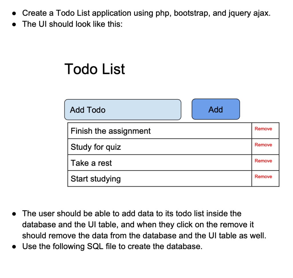 Solved • Create a Todo List application using php, | Chegg.com