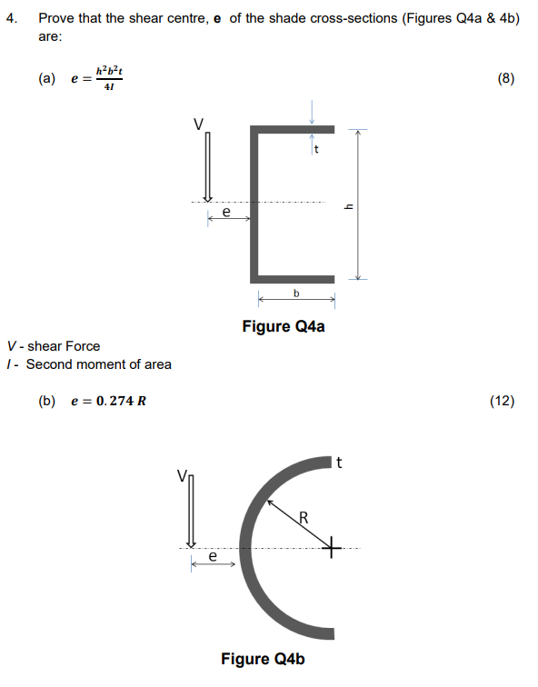 Solved 4. Prove that the shear centre, e of the shade