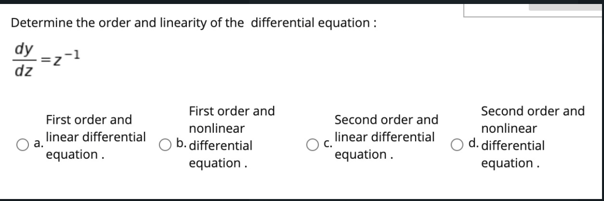 Solved Determine the order and linearity of the differential | Chegg.com