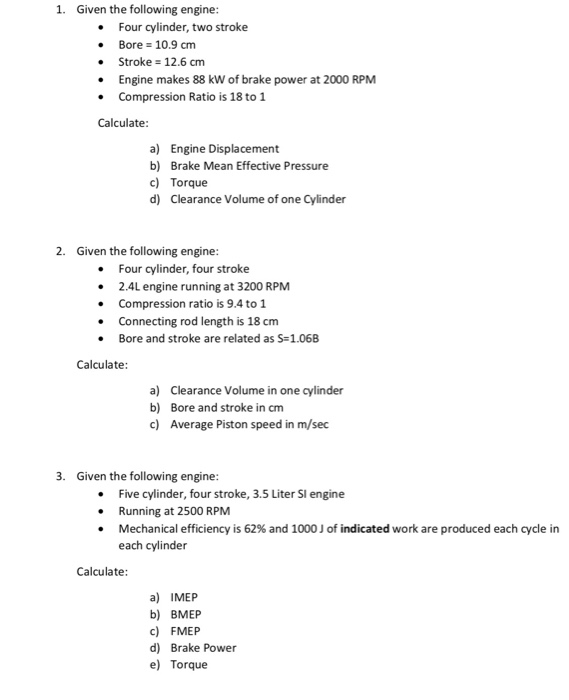 Solved 1. Given the following engine Four cylinder, two | Chegg.com