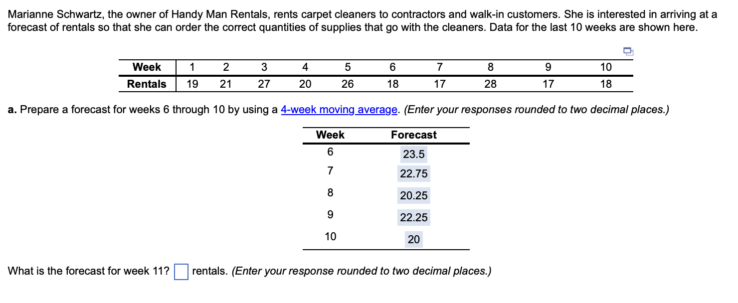 Solved Marianne Schwartz, the owner of Handy Man Rentals,