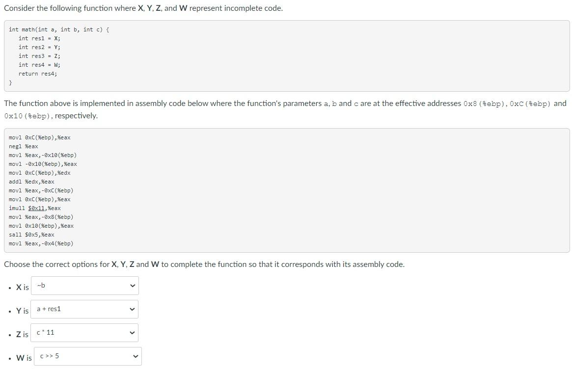 Solved Consider The Following Function Where X, Y, Z, And W | Chegg.com