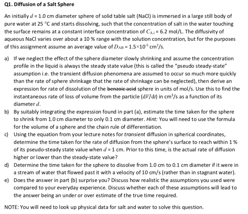 An initially d = 1.0 cm diameter sphere of solid