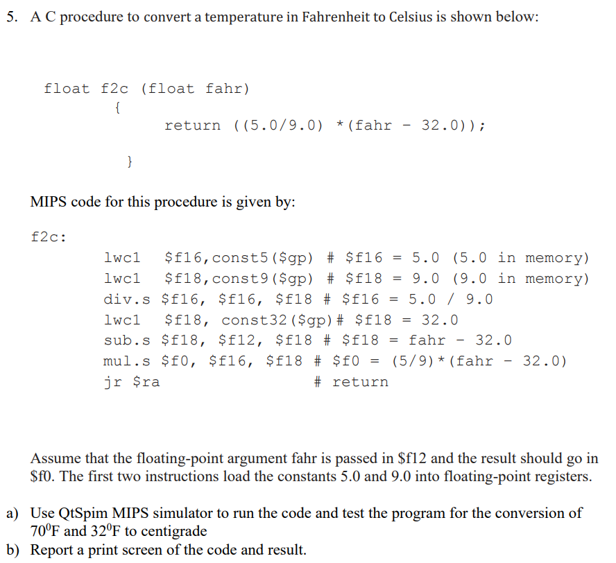Solved 5. AC procedure to convert a temperature in | Chegg.com