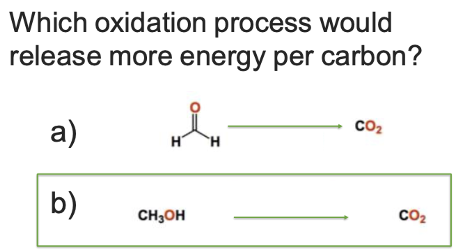 Solved Which oxidation process would release more energy per | Chegg.com