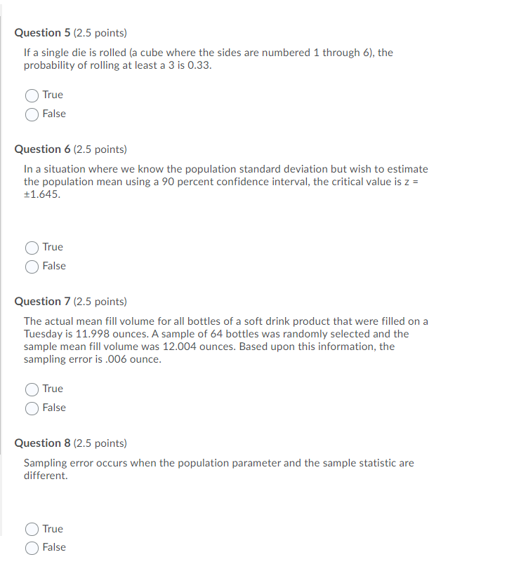 Solved Question 5 (2.5 points) If a single die is rolled (a | Chegg.com