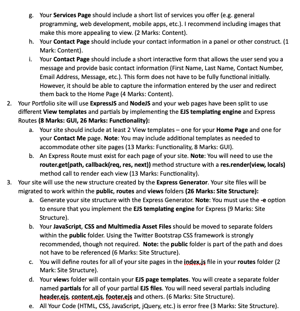 Express Portfolio Site Maximum Mark 100 Overview