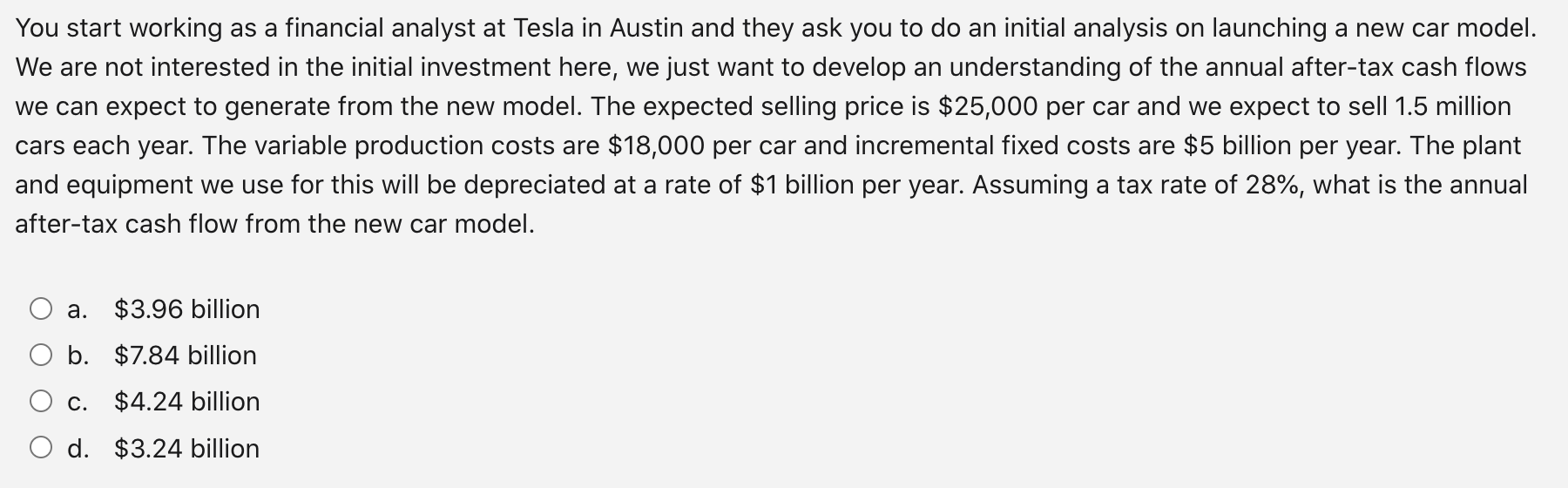 Solved You start working as a financial analyst at Tesla in | Chegg.com