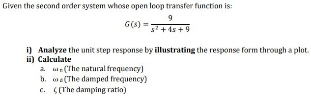 Solved Given the second order system whose open loop | Chegg.com