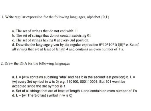 1. Write regular expression for the following | Chegg.com