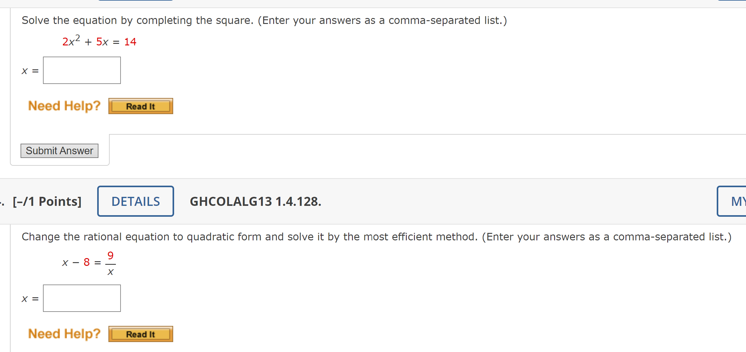 Solved Q1- ﻿Solve the equation by completing the square. | Chegg.com