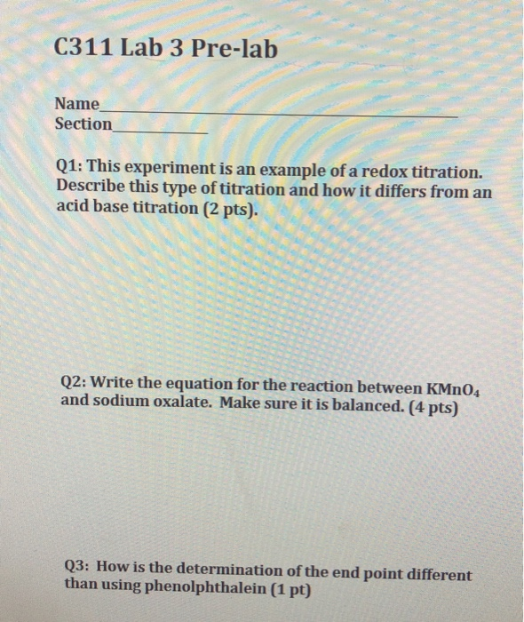 Solved C311 Lab 3 Prelab Name Section Q1 This experiment
