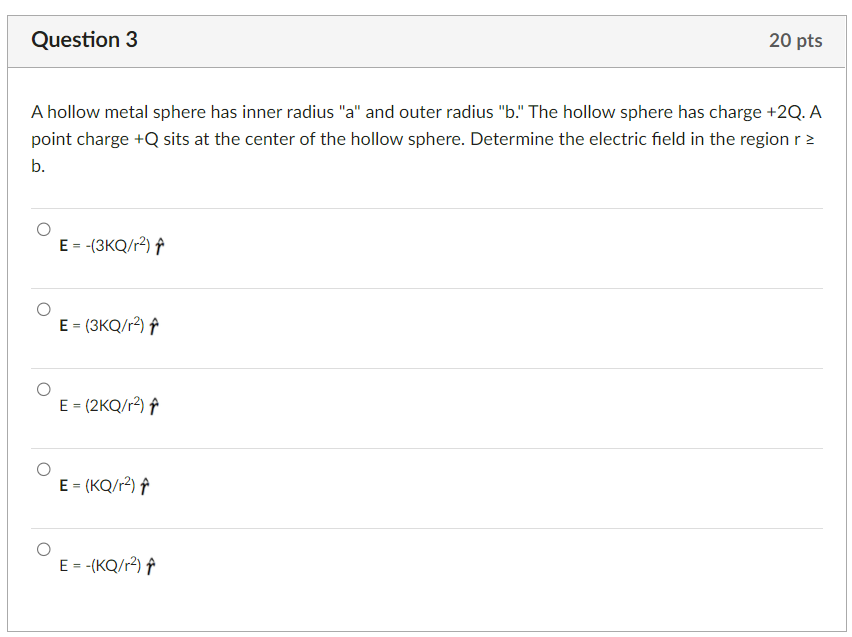 Solved A hollow metal sphere has inner radius "a" and outer