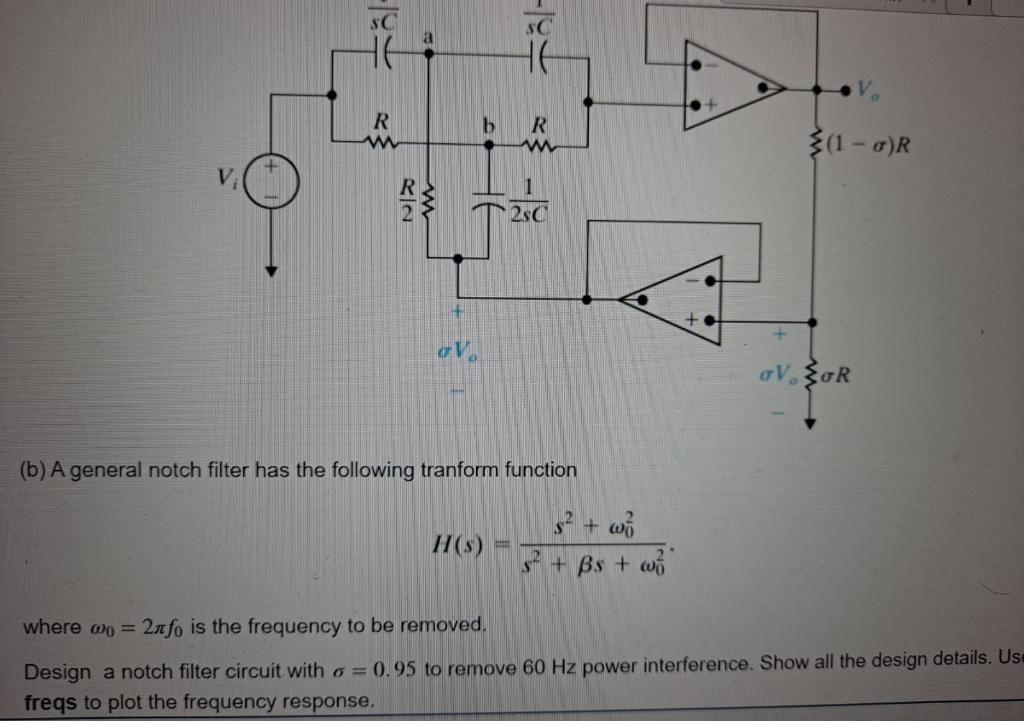 Solved (b) A general notch filter has the following tranform | Chegg.com