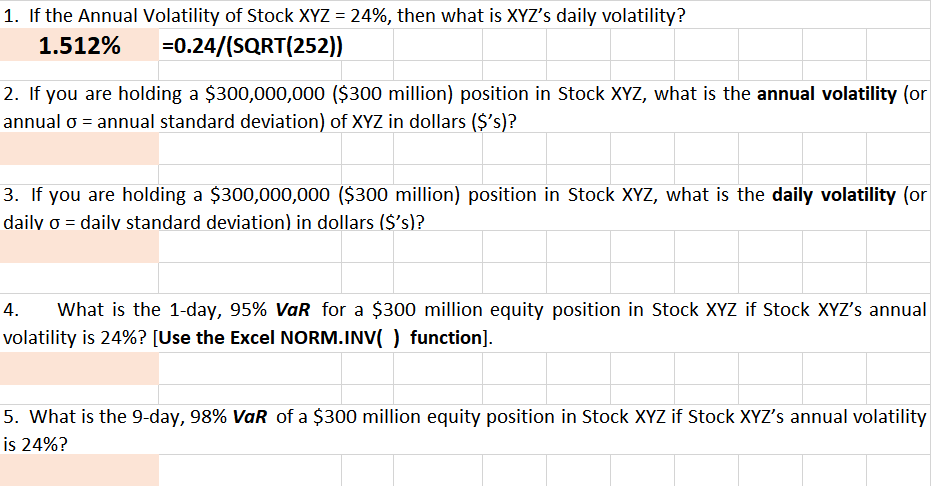 Solved 1. If the Annual Volatility of Stock XYZ = 24%, then | Chegg.com