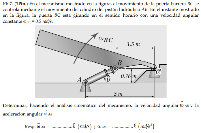 Pb.7. (1Pto.) En el mecanismo mostrado en la figura, el movimiento de la puerta-barrera \( B C \) se controla mediante el mov