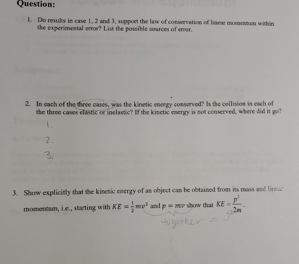 Conservation Of Linear Momentum Laboratory Report | Chegg.com