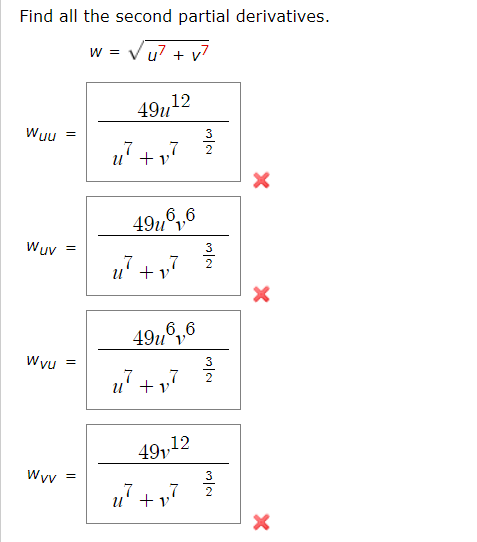 Solved Find All The Second Partial Derivatives W Vu7 Chegg Com
