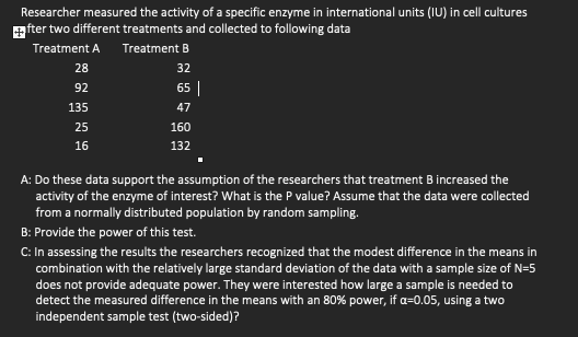 Researcher measured the activity of a specific enzyme | Chegg.com