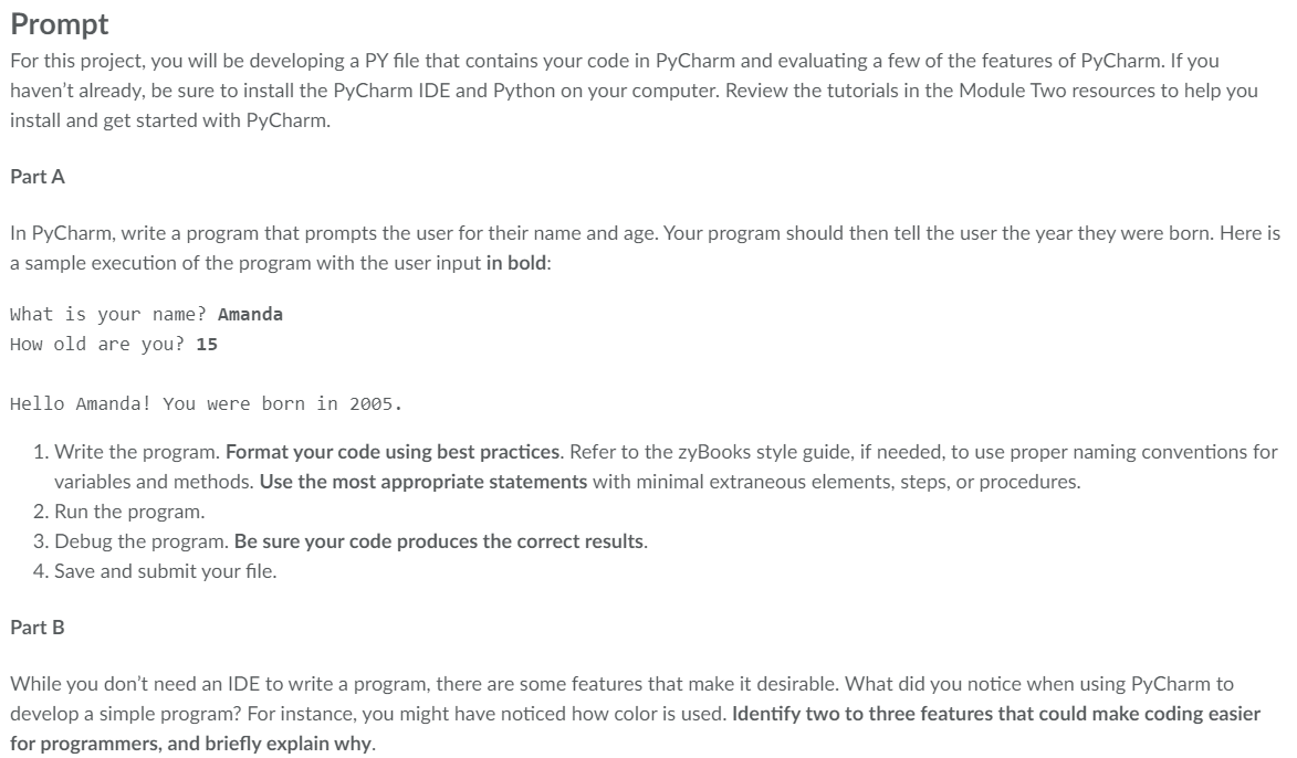 Solved Prompt For this project, you will be developing a PY | Chegg.com