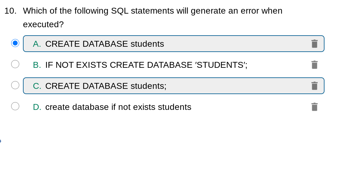 Solved Which Of The Following SQL Statements Will Chegg Com