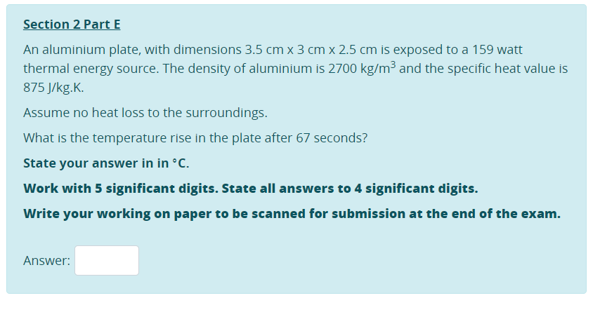 Solved Section 2 Part E An Aluminium Plate With Dimensio Chegg Com