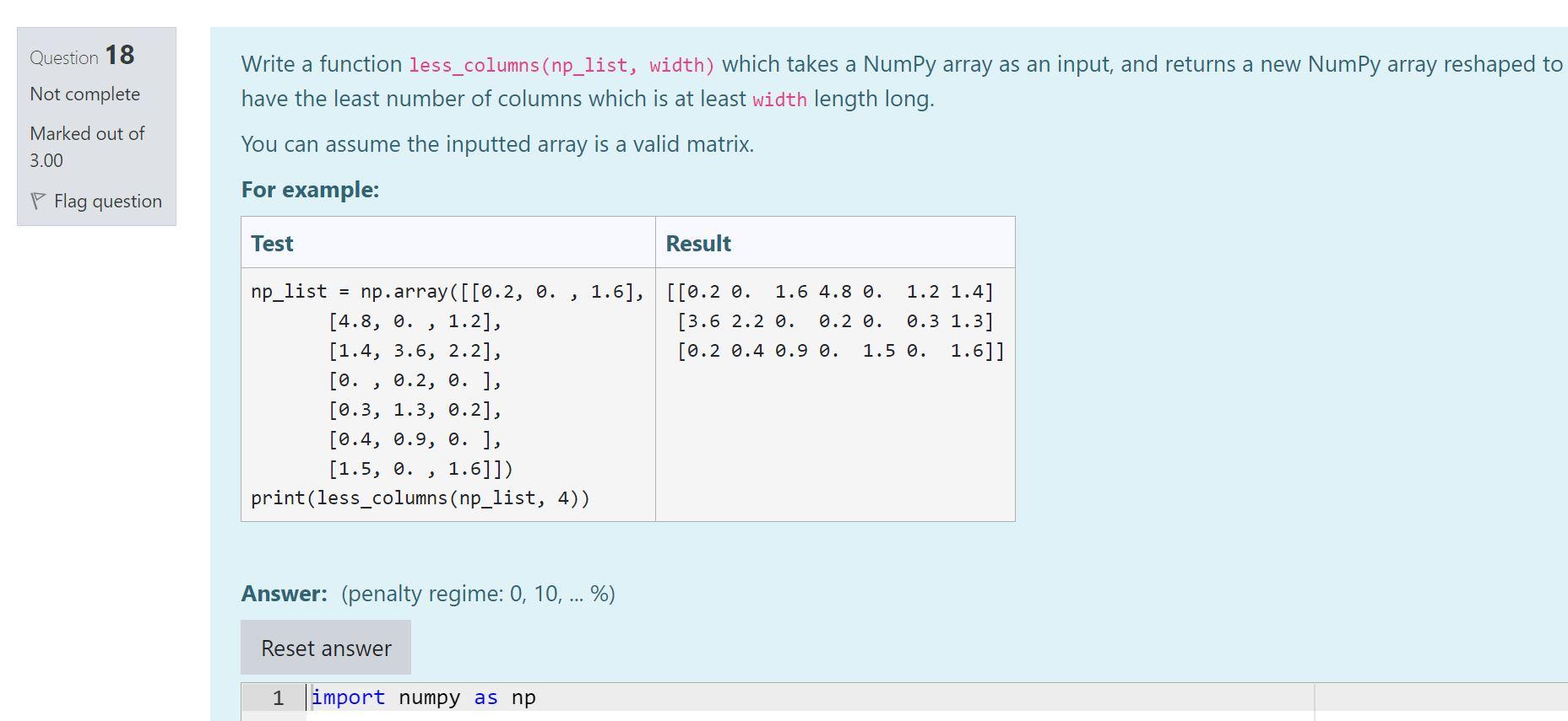 Solved Question 18 Write a function less_columns (np_list, | Chegg.com