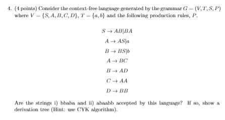 Solved 4 4 Points Consider The Context Free Language G Chegg Com