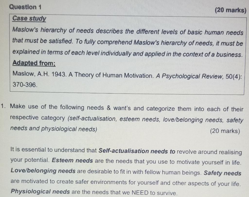 case study on maslow theory of motivation