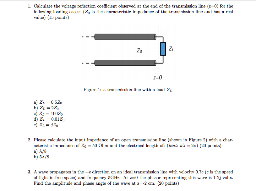 Solved 1 Calculate The Voltage Reflection Coefficient Ob Chegg Com