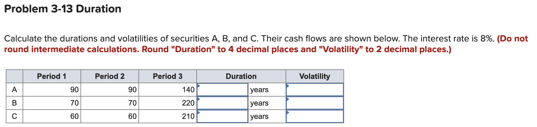 Solved Problem 3-13 Duration Calculate the durations and | Chegg.com