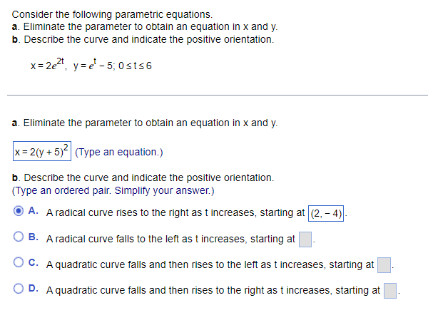Solved Consider the following parametric equations. a. | Chegg.com