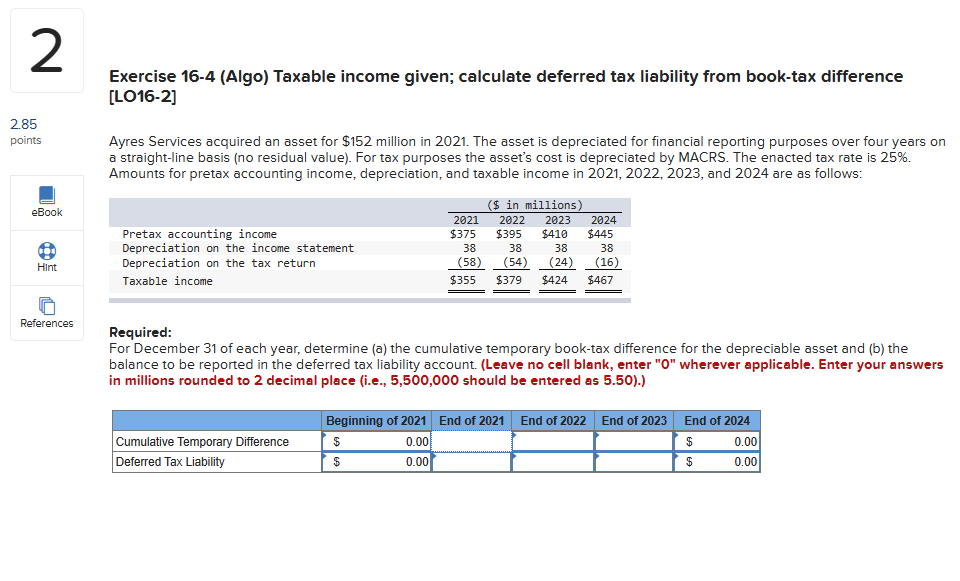 Solved Exercise 16-4 (Algo) Taxable income given; calculate | Chegg.com