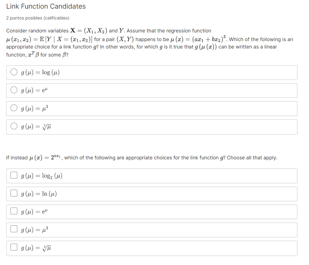 Solved Link Function Candidates 2 puntos posibles | Chegg.com