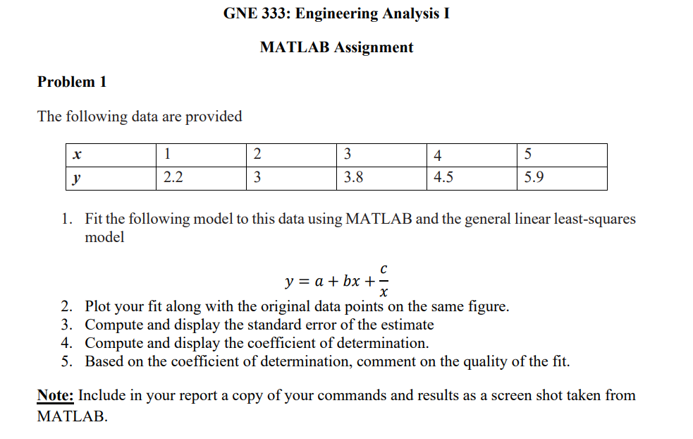 Solved GNE 333: Engineering Analysis I MATLAB Assignment | Chegg.com