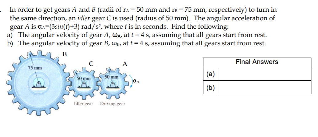 Solved In order to get gears A and B (radii of ra = 50 mm | Chegg.com