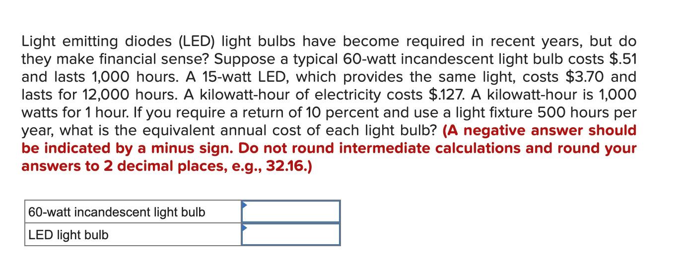 Solved Light Emitting Diodes (LED) Light Bulbs Have | Chegg.com