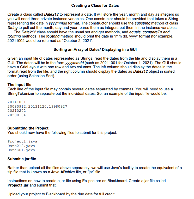 Solved Creating a Class for Dates Create a class called Date | Chegg.com