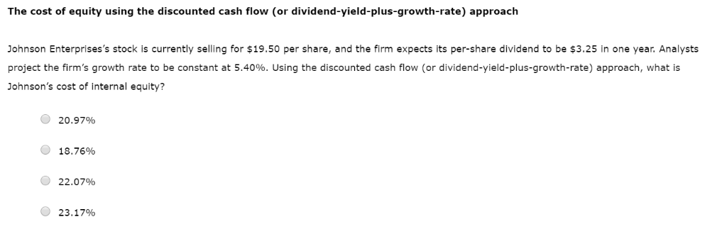 Solved The Cost Of Equity Using The CAPM Approach The Yield | Chegg.com