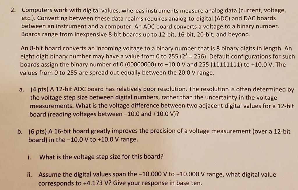 Solved 2. Computers work with digital values, whereas | Chegg.com