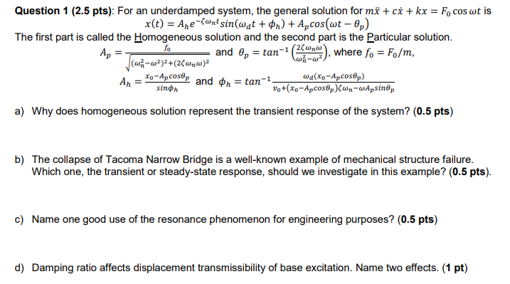 Solved For an underdamped system, the general solution for | Chegg.com