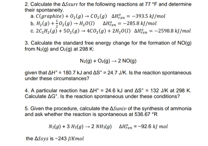 Solved 2. Calculate the ΔSsurr for the following reactions | Chegg.com