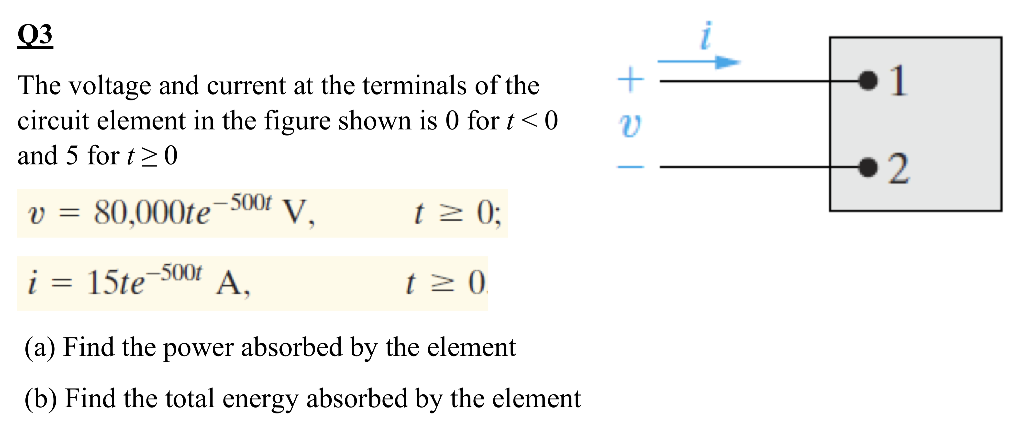 Solved Q3 The voltage and current at the terminals of the | Chegg.com