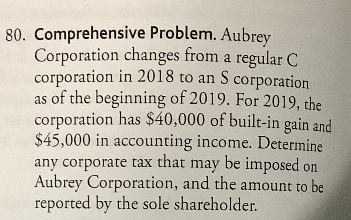 Solved 80. Comprehensive Problem. Aubrey Corporation changes
