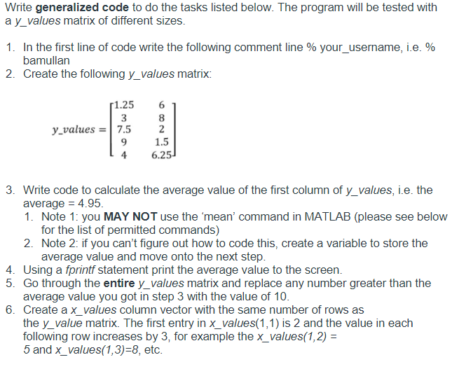 Solved Write generalized code to do the tasks listed below. | Chegg.com