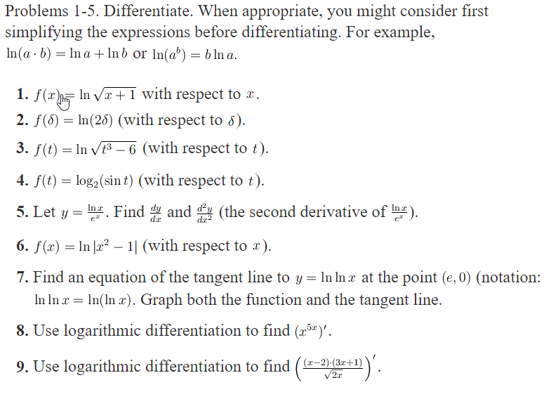 Solved Problems 1-5. Differentiate. When appropriate, you | Chegg.com
