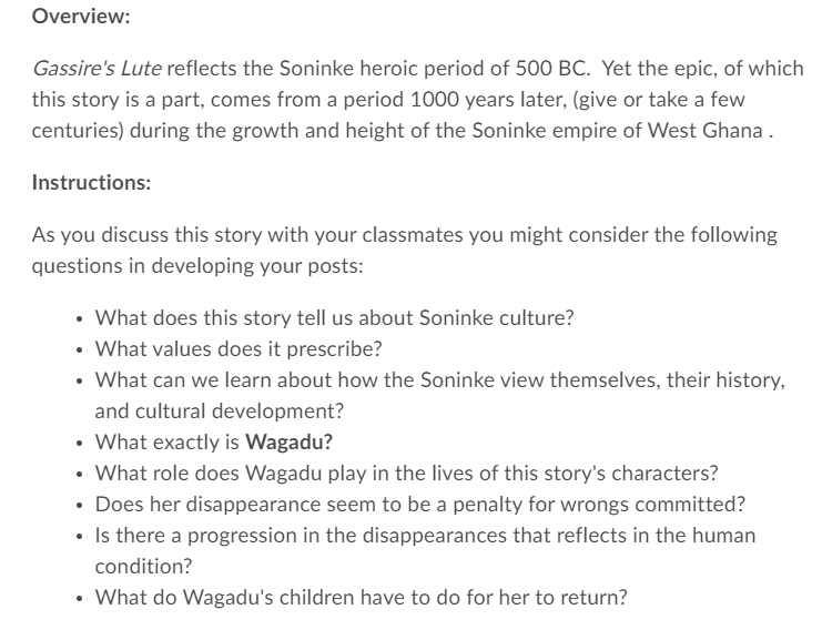 Solved Overview Gassire's Lute reflects the Soninke heroic