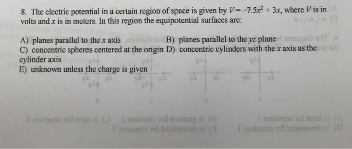 Solved 8. The electric potential in a certain region of | Chegg.com
