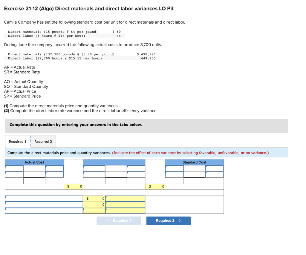 Solved Exercise 21-12 (Algo) Direct materials and direct | Chegg.com